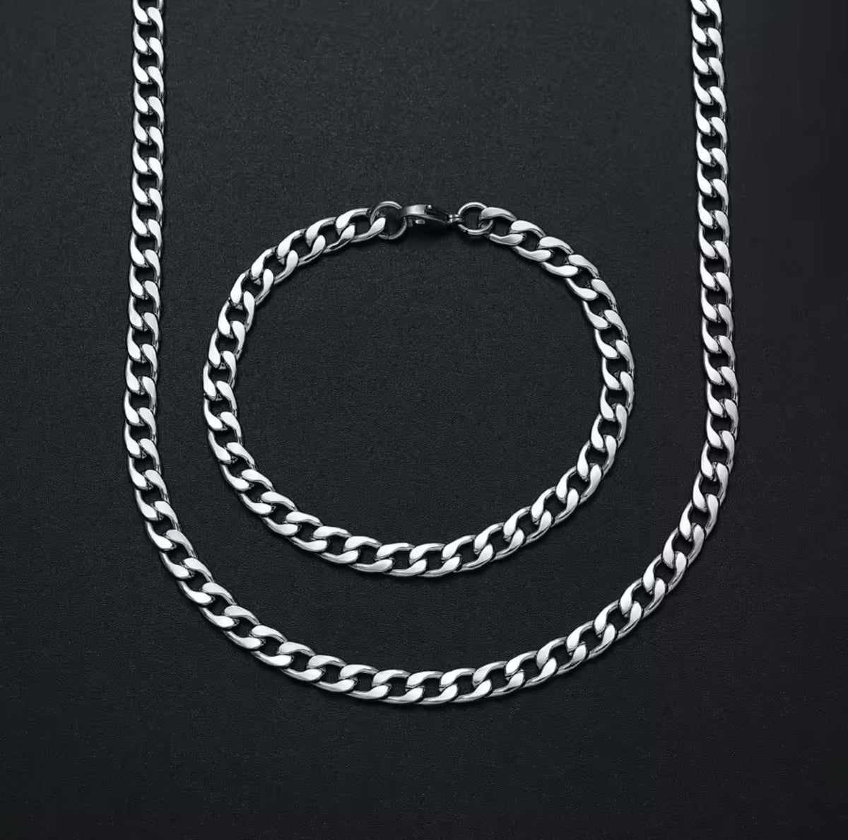 7mm Cuban Chain & Bracelet Gift Set (Silver)