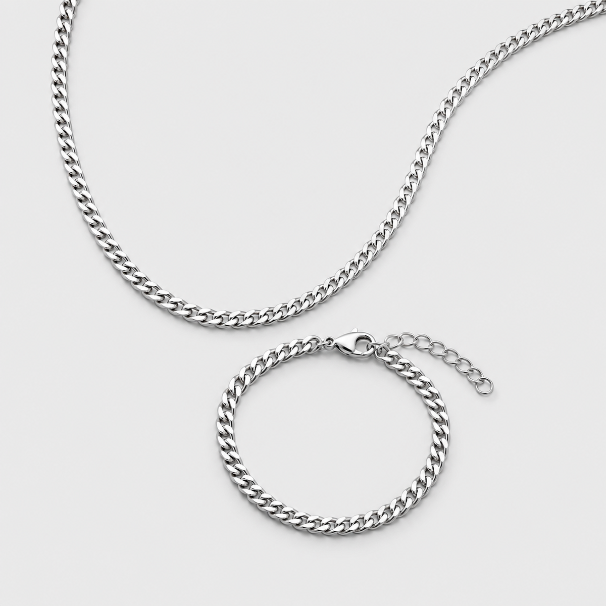 5mm Cuban Chain & Bracelet Gift Set - (Silver)