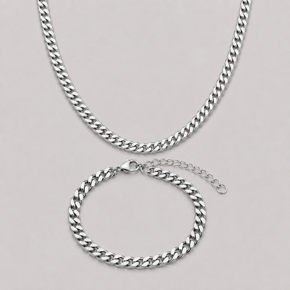 Silver Chain & Bracelet Set | 7mm