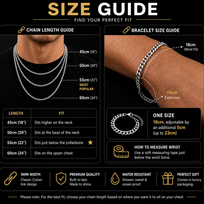 5mm Cuban Chain & Bracelet Gift Set - (Silver)
