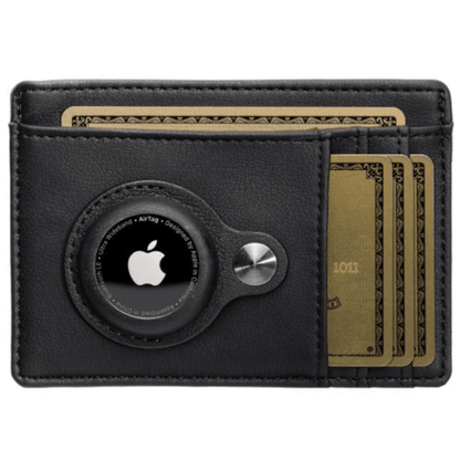 Black Leather AirTag Wallet
